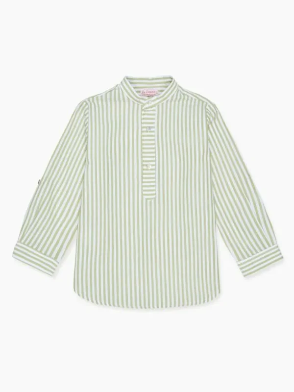 La Coqueta Shirts & Tops^Green Stripe Jazmin Cotton Long Sleeve Boy Shirt