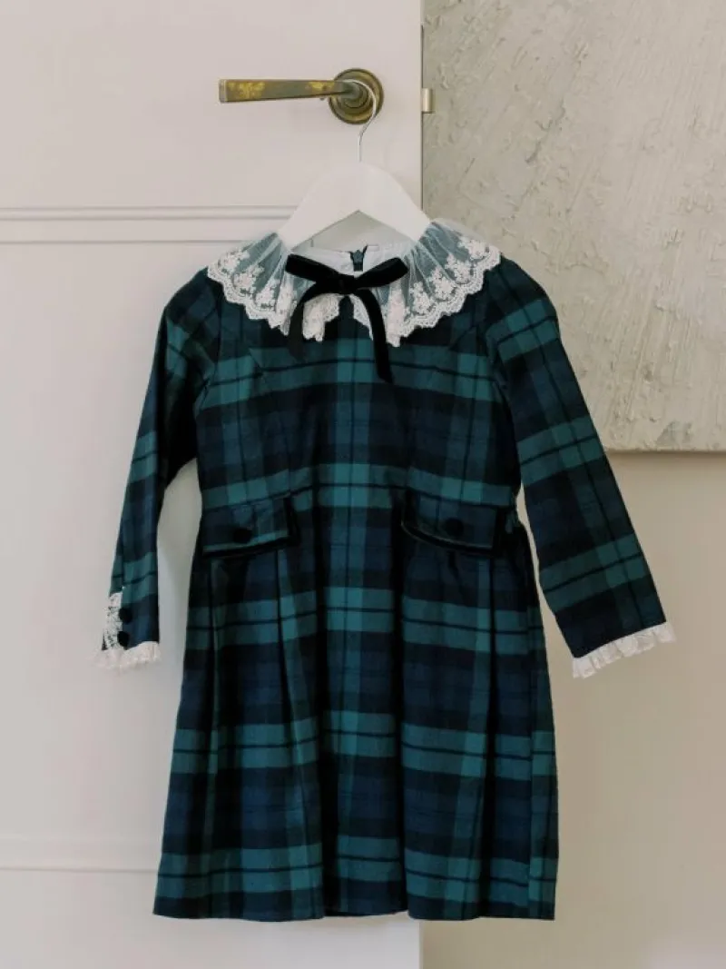La Coqueta Dresses^Green Tartan Diana Girl Dress