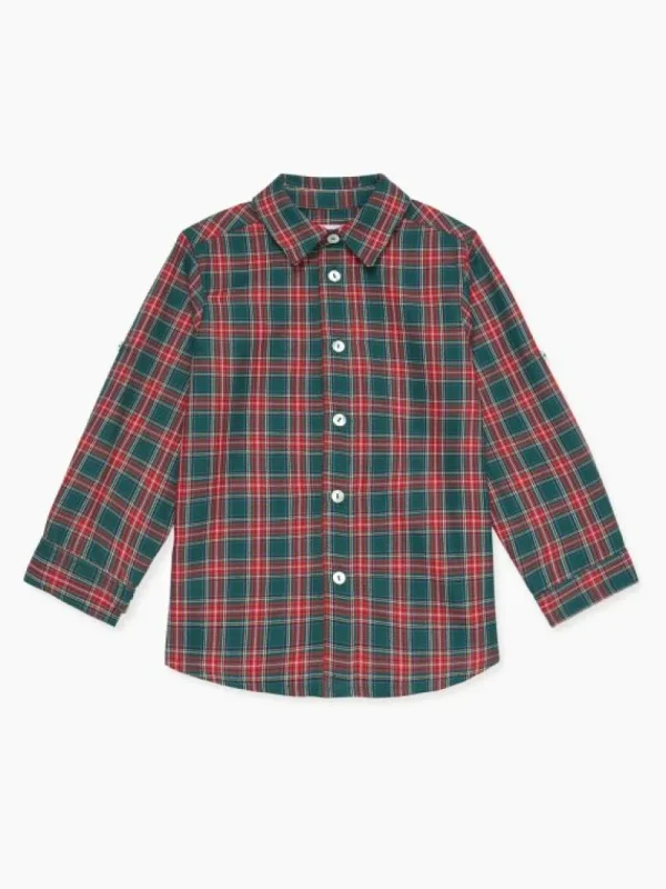 La Coqueta Shirts & Tops^Green Tartan Nico Long Sleeve Boy Shirt