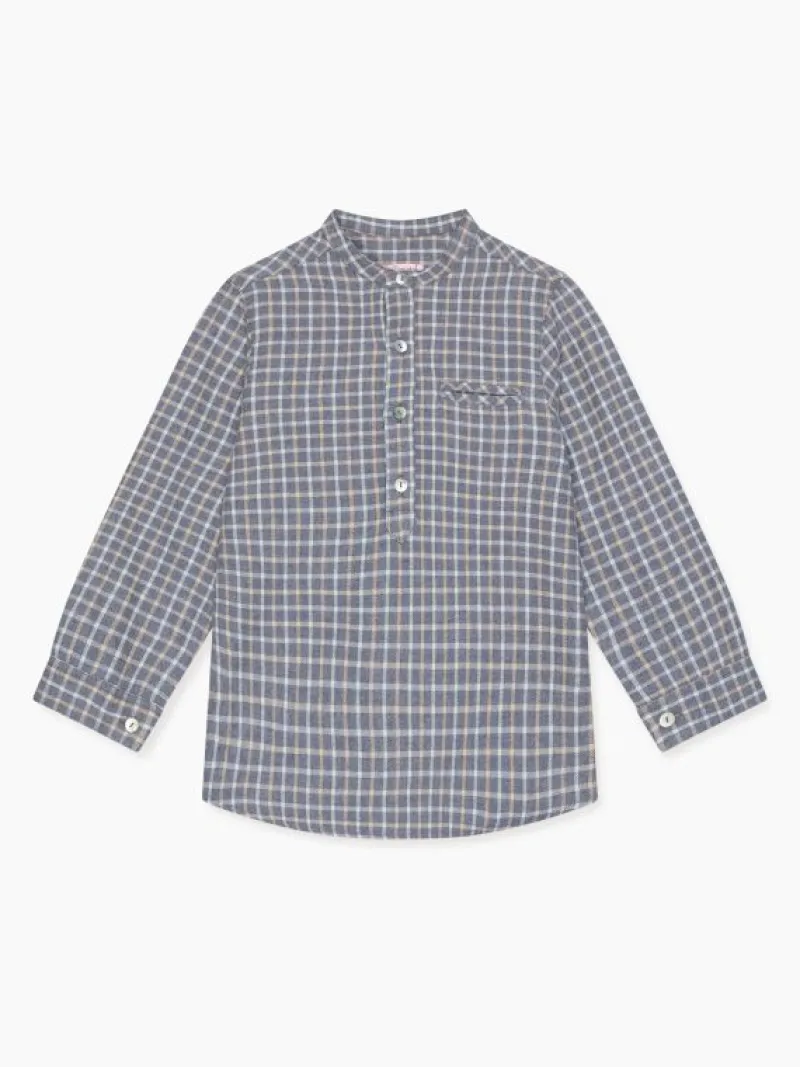 La Coqueta Shirts & Tops^Grey Check Mateo Long Sleeve Boy Shirt