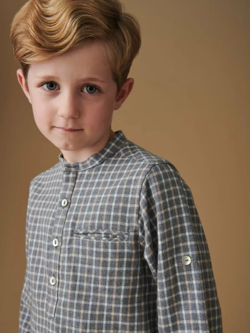 La Coqueta Shirts & Tops^Grey Check Mateo Long Sleeve Boy Shirt
