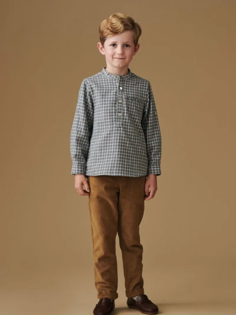 La Coqueta Shirts & Tops^Grey Check Mateo Long Sleeve Boy Shirt