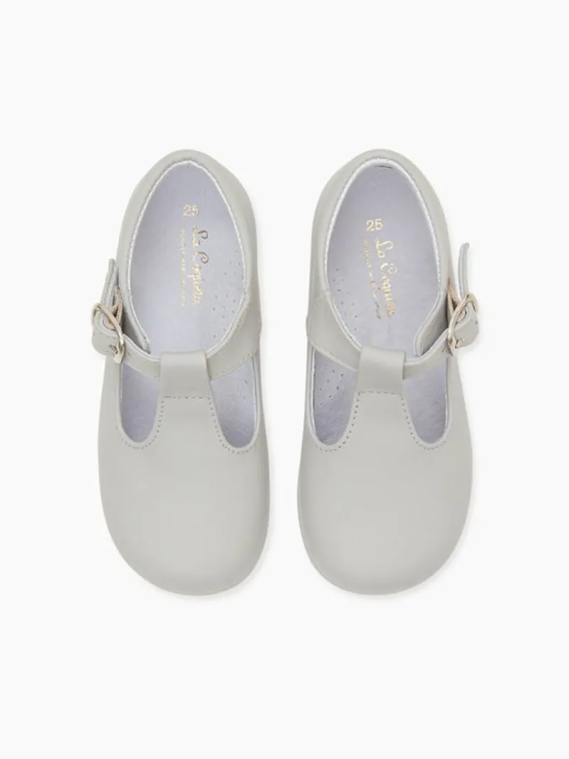 La Coqueta Boys Shoes/Boys Shoes | First Walker Shoes^Grey Leather Toddler T-Bar Shoes