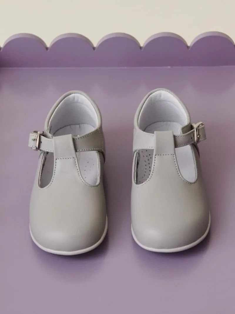 La Coqueta Boys Shoes/Boys Shoes | First Walker Shoes^Grey Leather Toddler T-Bar Shoes