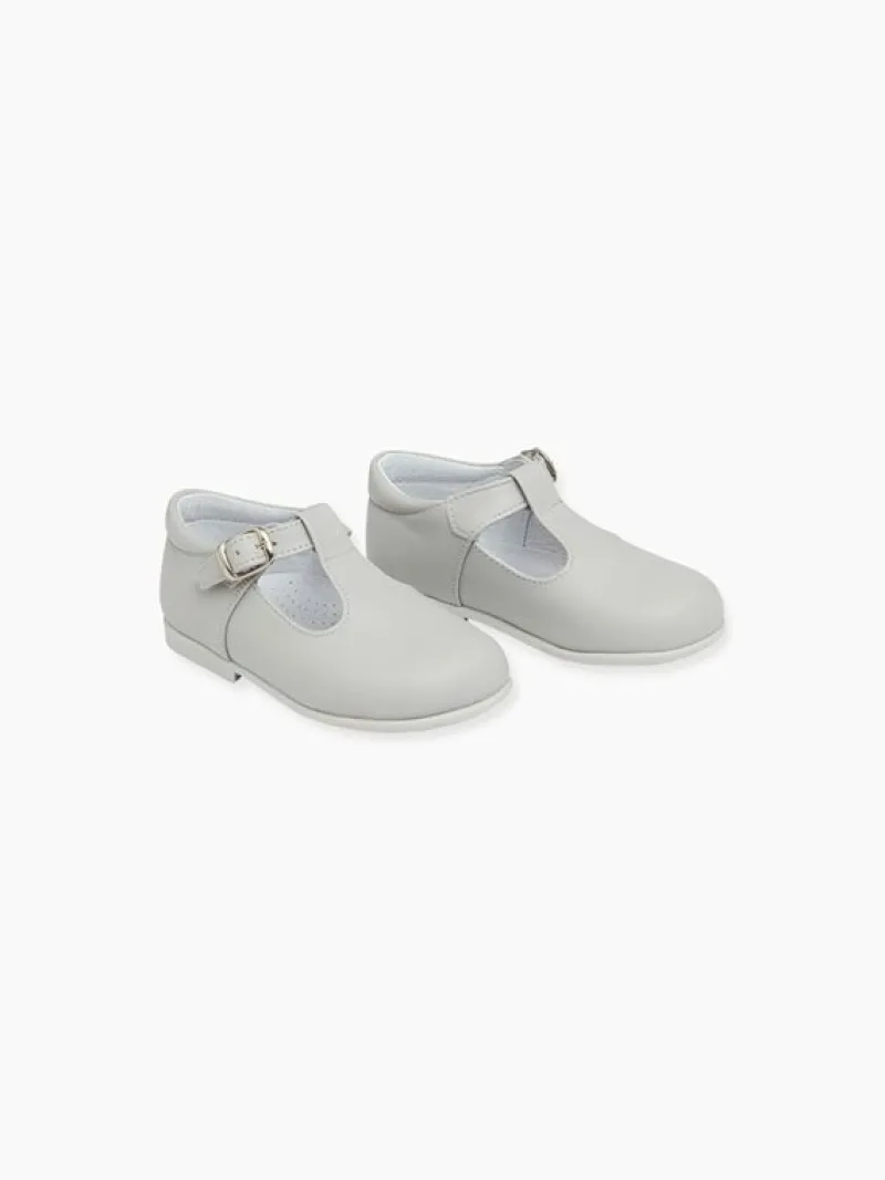 La Coqueta Boys Shoes/Boys Shoes | First Walker Shoes^Grey Leather Toddler T-Bar Shoes