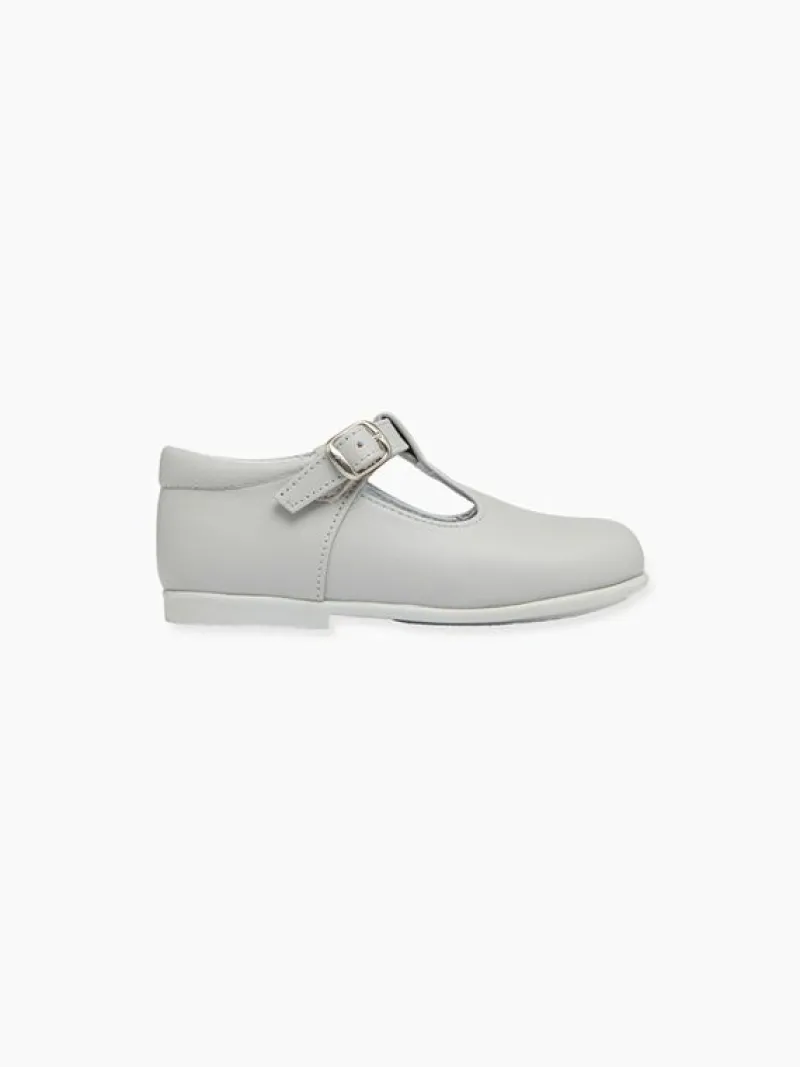 La Coqueta Boys Shoes/Boys Shoes | First Walker Shoes^Grey Leather Toddler T-Bar Shoes