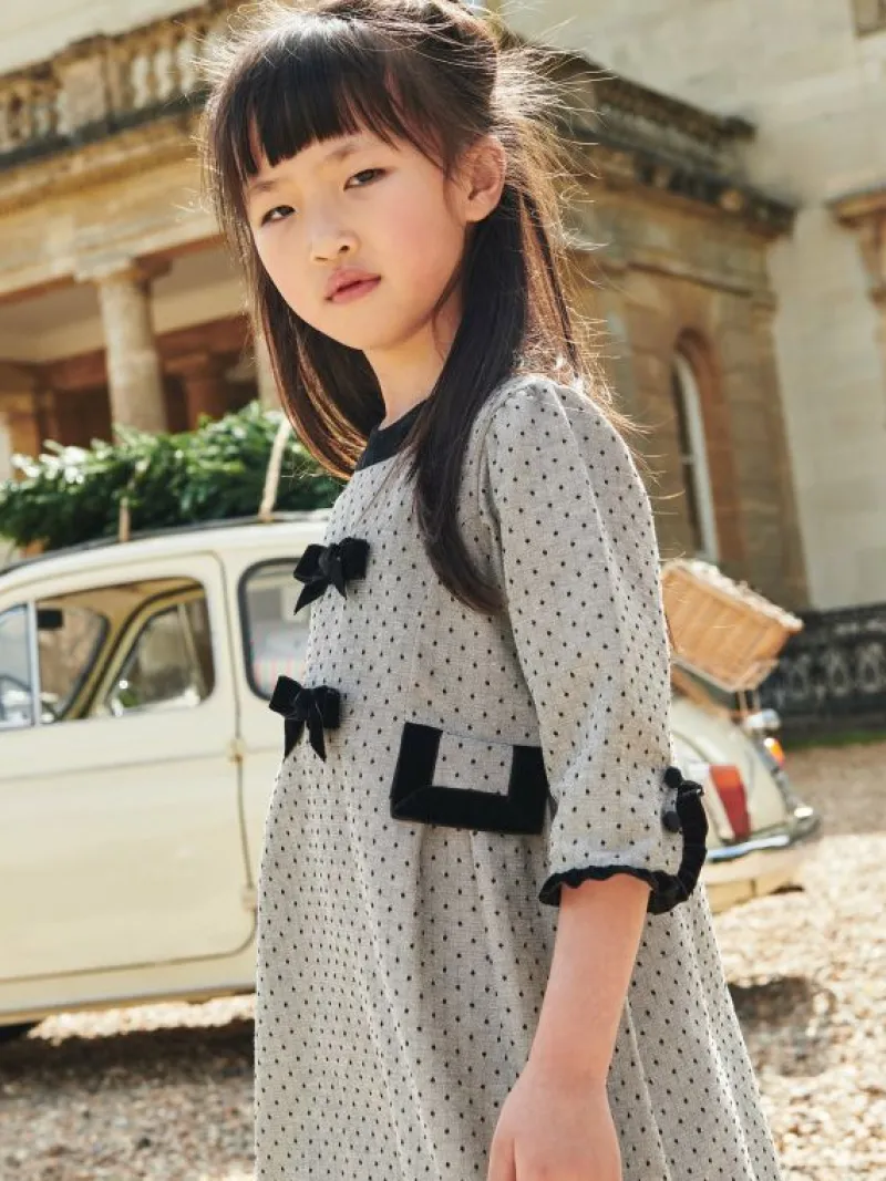 La Coqueta Dresses^Grey Polka Dot Penelope Girl Dress