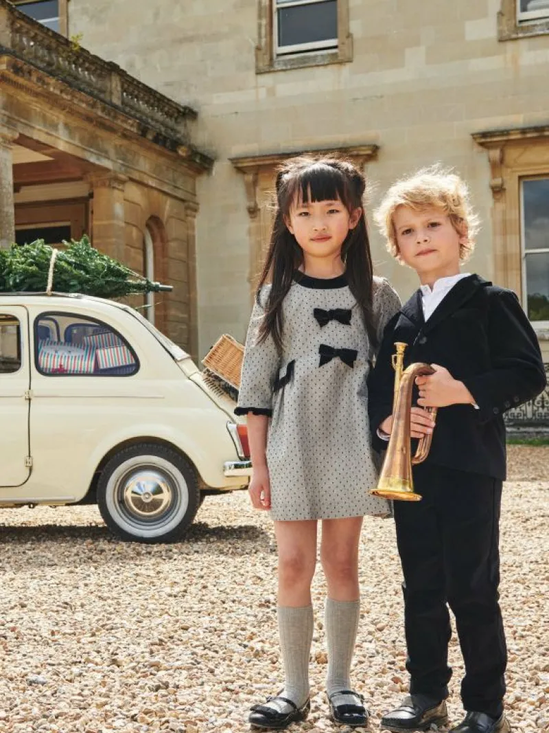 La Coqueta Dresses^Grey Polka Dot Penelope Girl Dress