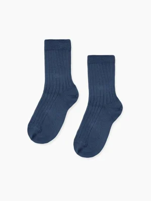 La Coqueta View All | Socks & Tights^Indigo Ribbed Short Kids Socks