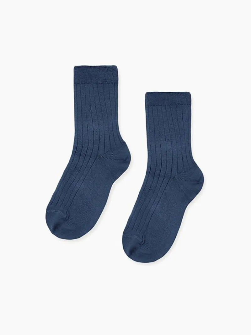 La Coqueta View All | Socks & Tights^Indigo Ribbed Short Kids Socks