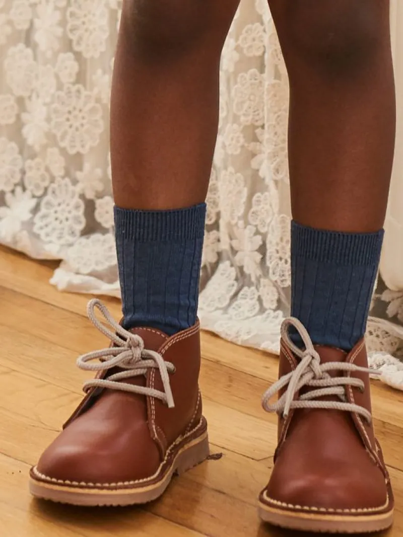 La Coqueta View All | Socks & Tights^Indigo Ribbed Short Kids Socks