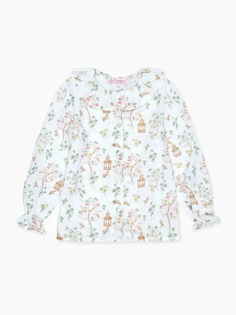 La Coqueta View All | Shirts & Tops^Ivory Blossom Lorna Long Sleeve Baby Girl Shirt