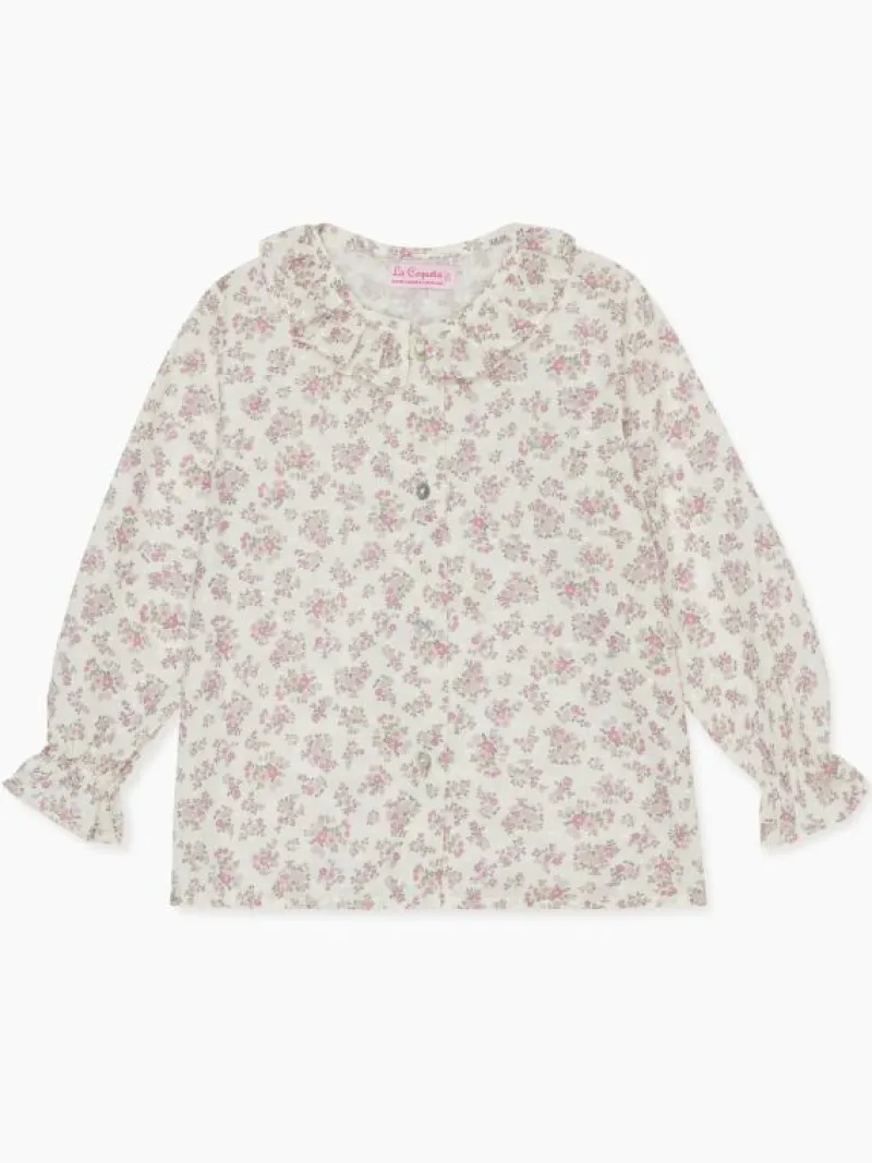 La Coqueta View All | Shirts & Tops^Ivory Floral Ella Long Sleeve Baby Girl Shirt