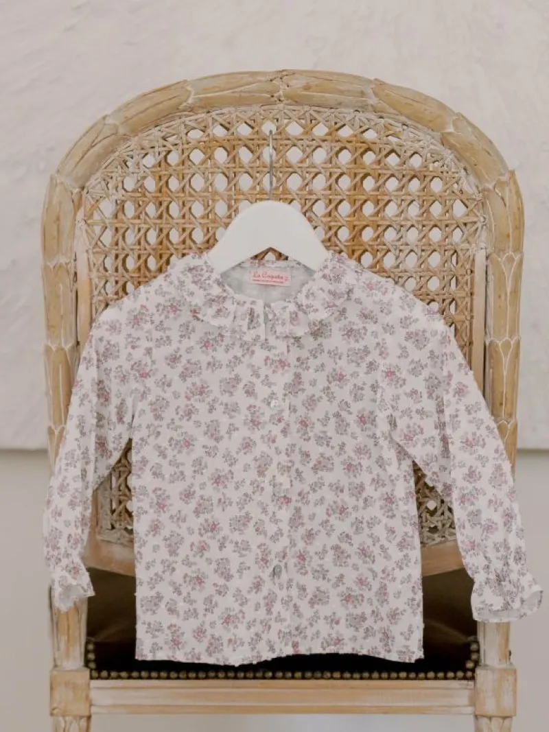 La Coqueta View All | Shirts & Tops^Ivory Floral Ella Long Sleeve Baby Girl Shirt