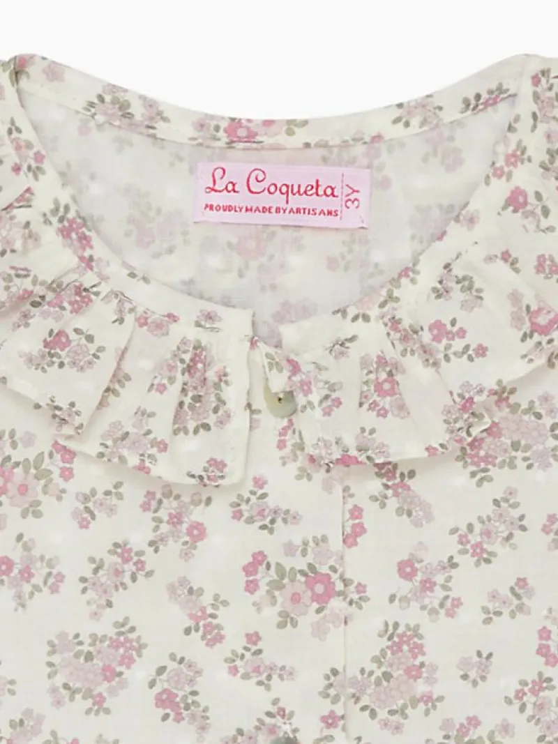 La Coqueta View All | Shirts & Tops^Ivory Floral Ella Long Sleeve Baby Girl Shirt