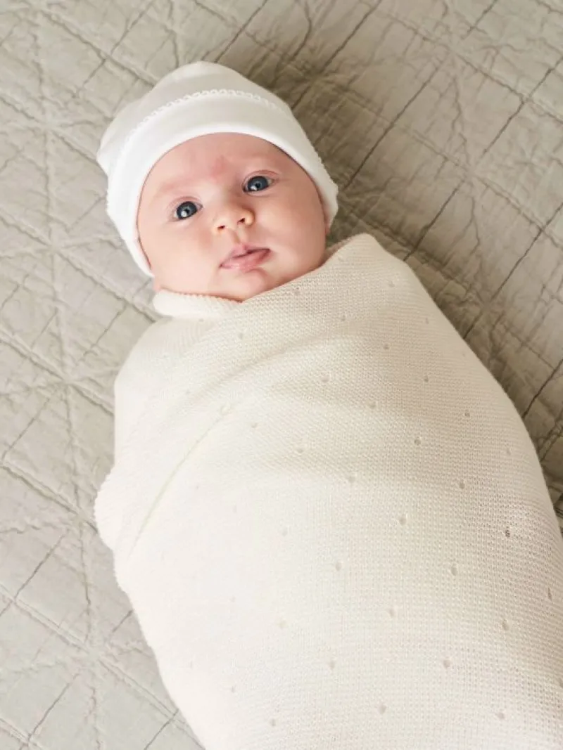 La Coqueta Accessories | Knitted Clothes & Accessories^Ivory Openwork Cotton Baby Blanket