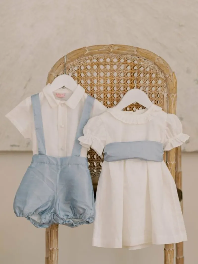 La Coqueta View All | Dresses & Sets^Light Blue Aliso Ceremony Silk Baby Boy Set