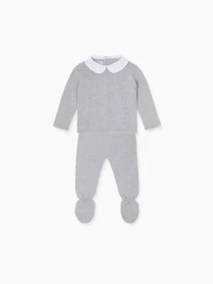 La Coqueta View All | Knitted Clothes & Accessories^Light Grey Melange Florentina Merino Baby Girl Knitted Set
