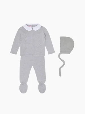 La Coqueta Knitted Clothes & Accessories | Baby Girl^Light Grey Melange Florentina Merino Baby Girl Knitted Gift Box Set