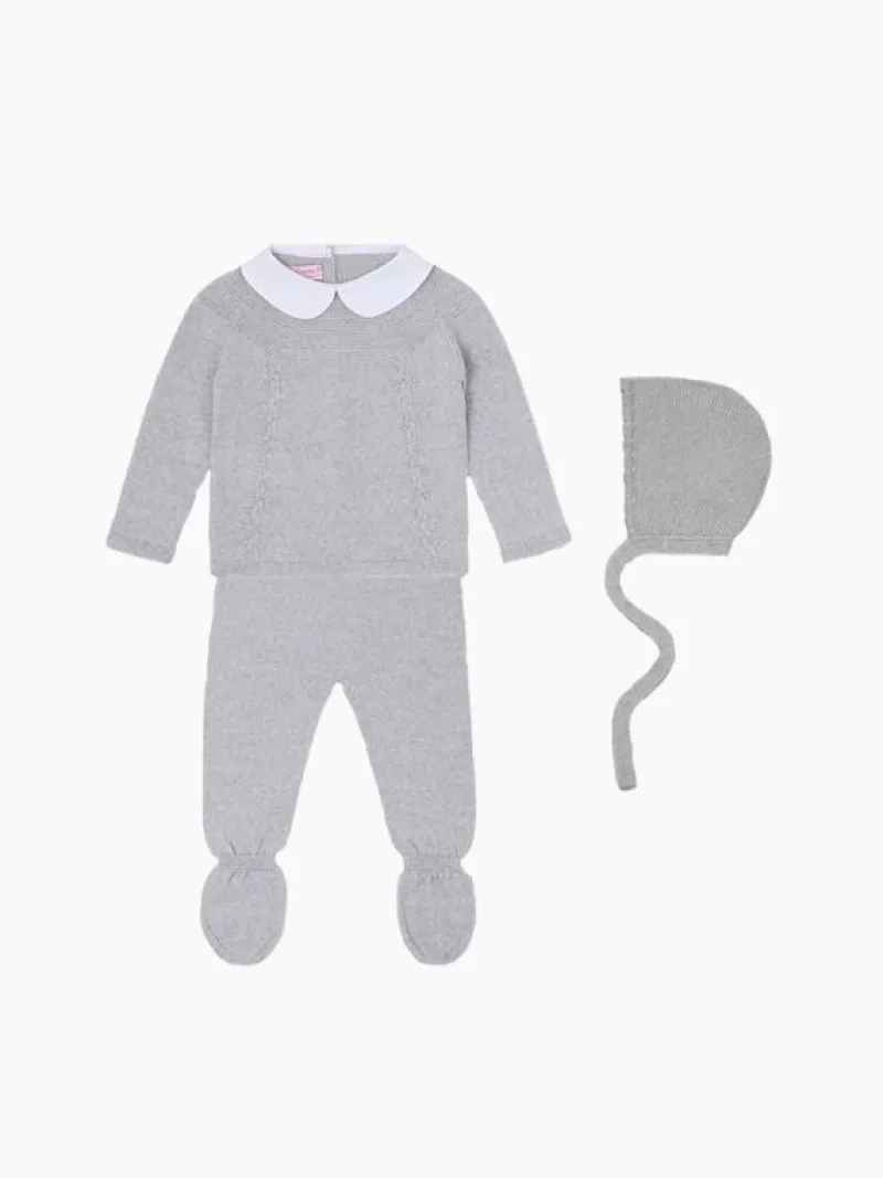 La Coqueta Knitted Clothes & Accessories | Baby Girl^Light Grey Melange Florentina Merino Baby Girl Knitted Gift Box Set