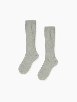 La Coqueta View All | View All^Light Grey Melange Ribbed Knee High Kids Socks