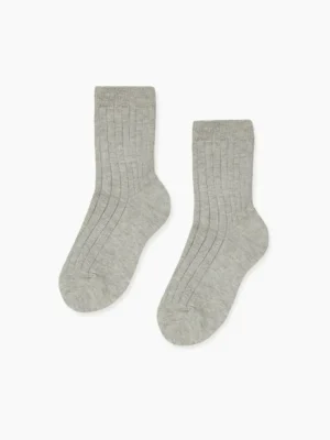 La Coqueta View All | Socks & Tights^Light Grey Melange Ribbed Short Kids Socks