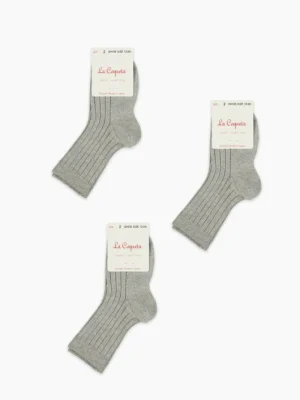 La Coqueta View All | Socks & Tights^Light Grey Melange Ribbed Short Kids Socks Set