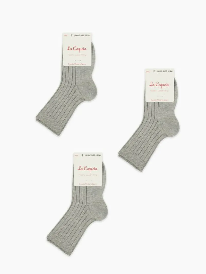 La Coqueta View All | Socks & Tights^Light Grey Melange Ribbed Short Kids Socks Set