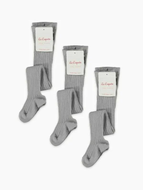 La Coqueta Socks & Tights | Socks & Tights^Light Grey Melange Ribbed Kids Tights Set
