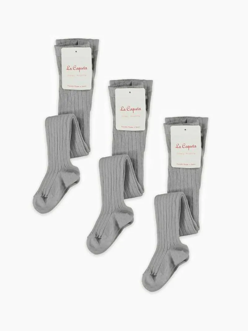 La Coqueta Socks & Tights | Socks & Tights^Light Grey Melange Ribbed Kids Tights Set