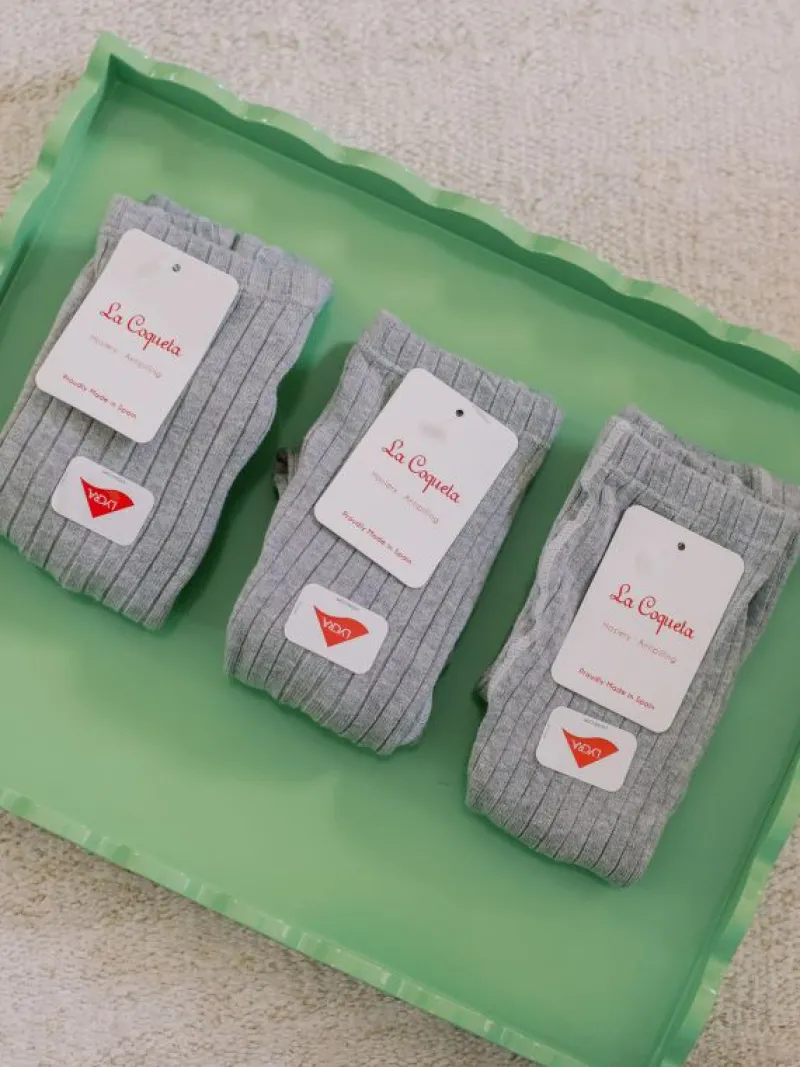 La Coqueta Socks & Tights | Socks & Tights^Light Grey Melange Ribbed Kids Tights Set