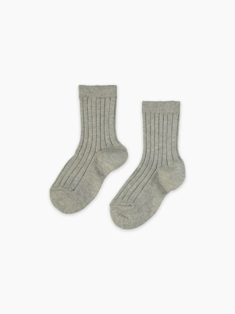 La Coqueta View All | Socks & Tights^Light Grey Melange Ribbed Short Kids Socks Set