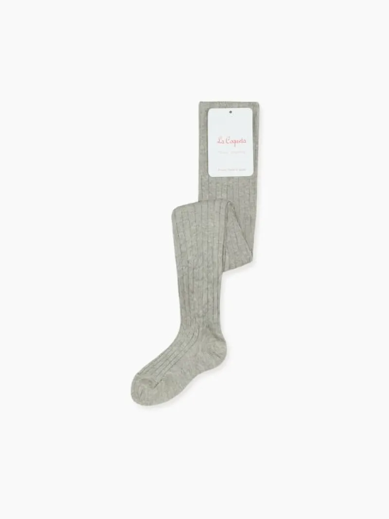 La Coqueta View All | Socks & Tights^Light Grey Melange Ribbed Kids Tights