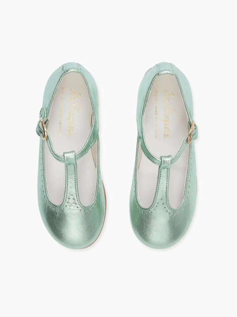 La Coqueta First Walker Shoes | Baby & Toddler Shoes/First Walker Shoes^Metallic Green Leather Girl T-Bar Shoes