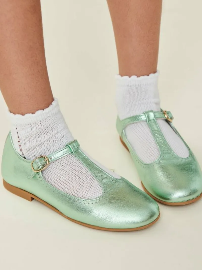 La Coqueta First Walker Shoes | Baby & Toddler Shoes/First Walker Shoes^Metallic Green Leather Girl T-Bar Shoes