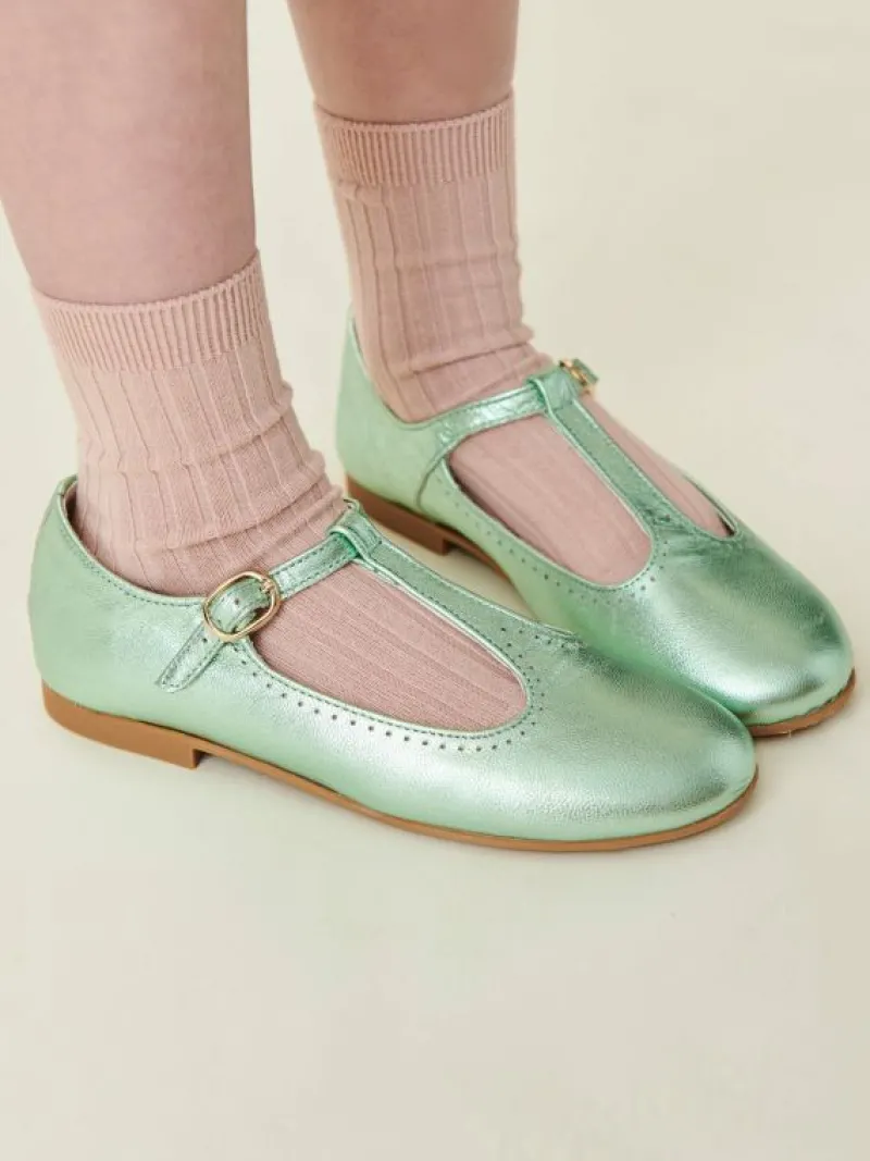 La Coqueta First Walker Shoes | Baby & Toddler Shoes/First Walker Shoes^Metallic Green Leather Girl T-Bar Shoes