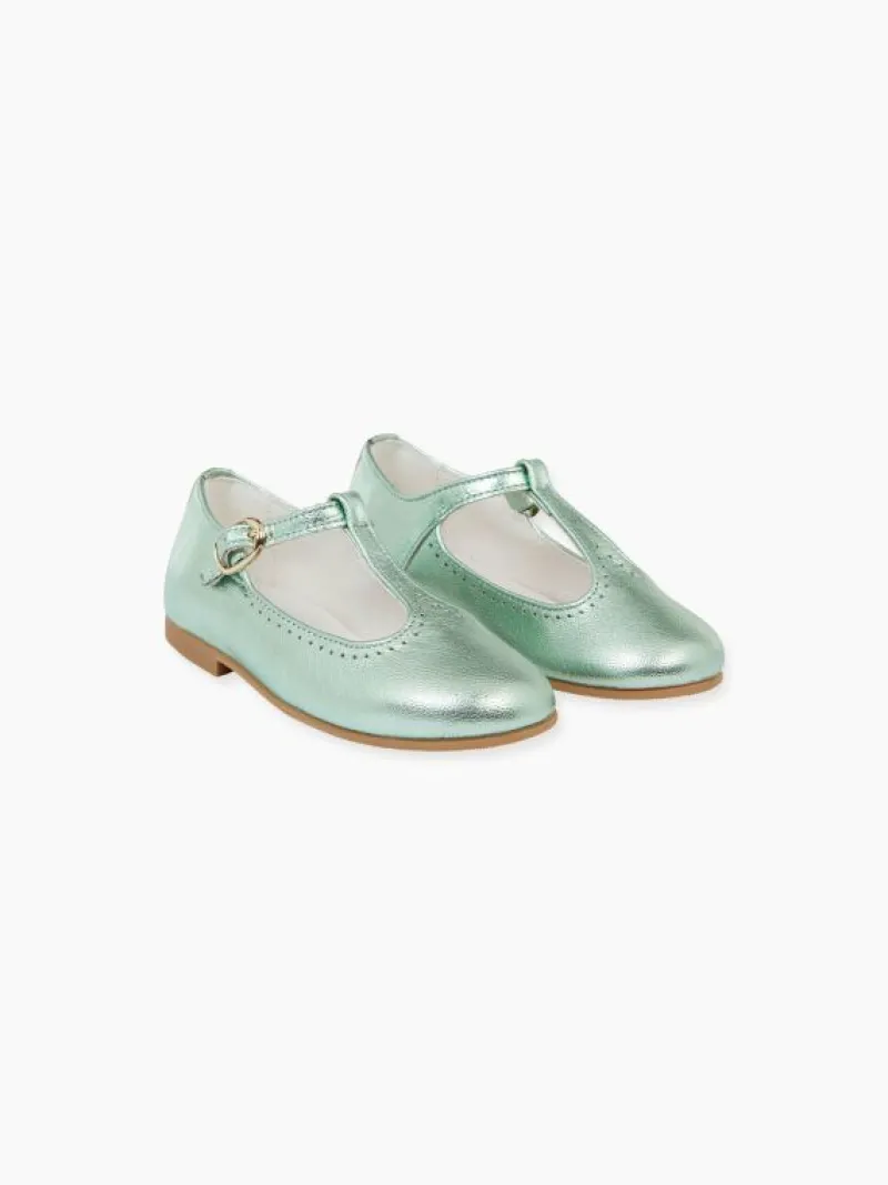 La Coqueta First Walker Shoes | Baby & Toddler Shoes/First Walker Shoes^Metallic Green Leather Girl T-Bar Shoes