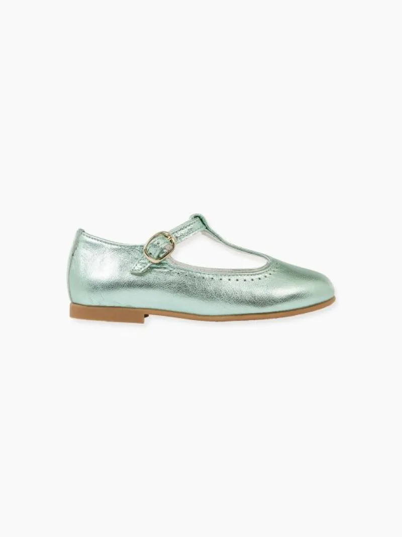 La Coqueta First Walker Shoes | Baby & Toddler Shoes/First Walker Shoes^Metallic Green Leather Girl T-Bar Shoes