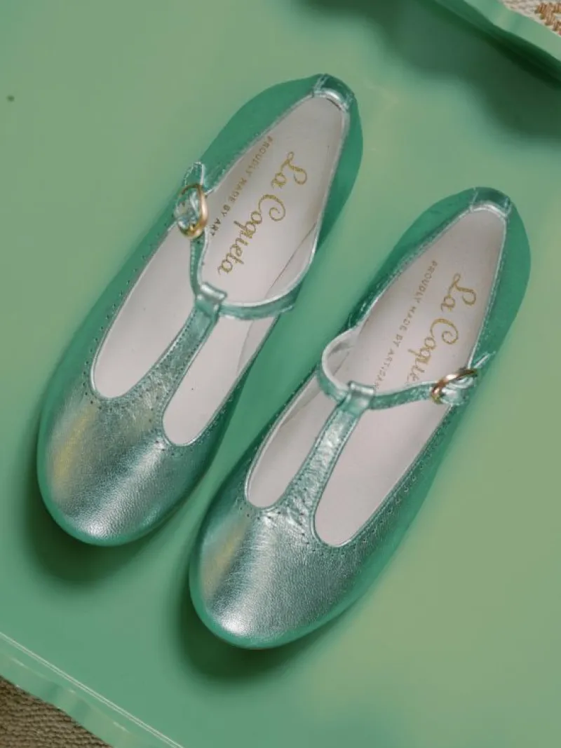 La Coqueta First Walker Shoes | Baby & Toddler Shoes/First Walker Shoes^Metallic Green Leather Girl T-Bar Shoes