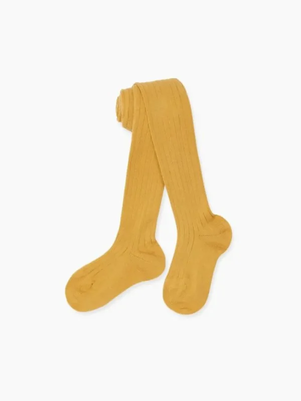 La Coqueta View All | Socks & Tights^Mustard Ribbed Kids Tights