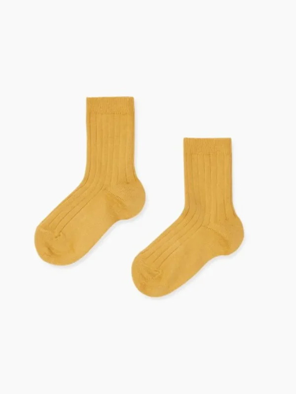 La Coqueta View All | Socks & Tights^Mustard Ribbed Short Kids Socks