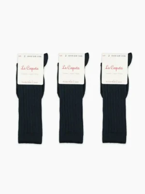 La Coqueta View All | Socks & Tights^Navy Blue Ribbed Knee High Kids Socks Set