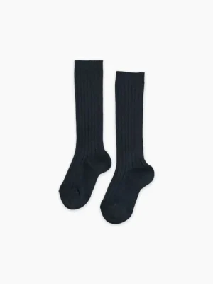 La Coqueta View All | Socks & Tights^Navy Blue Ribbed Knee High Kids Socks