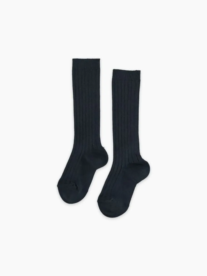 La Coqueta View All | Socks & Tights^Navy Blue Ribbed Knee High Kids Socks