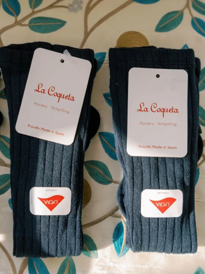 La Coqueta View All | Socks & Tights^Navy Blue Ribbed Knee High Kids Socks