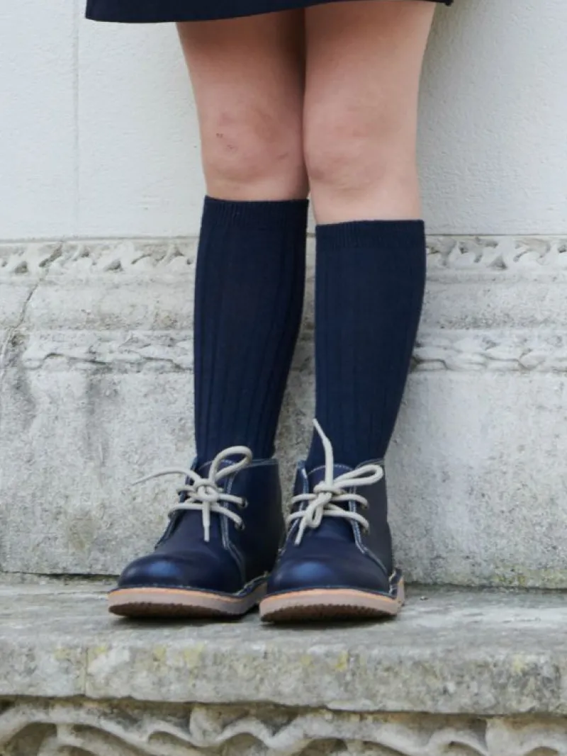 La Coqueta View All | Socks & Tights^Navy Blue Ribbed Knee High Kids Socks