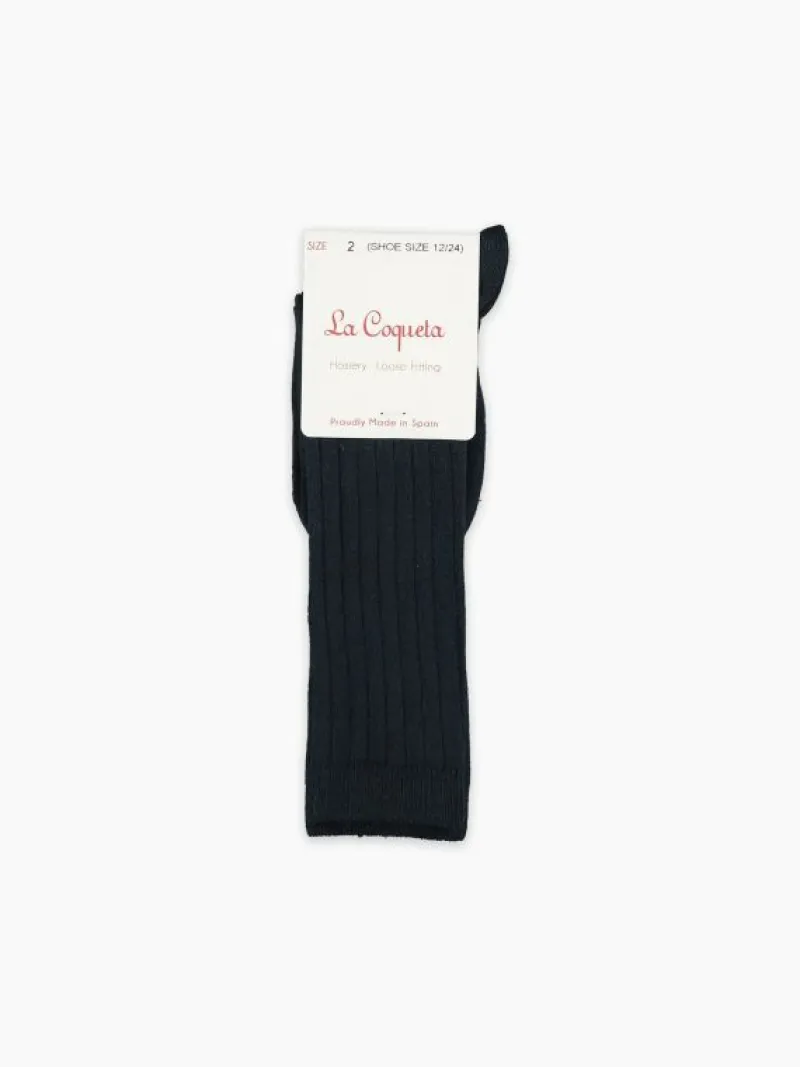 La Coqueta View All | Socks & Tights^Navy Blue Ribbed Knee High Kids Socks