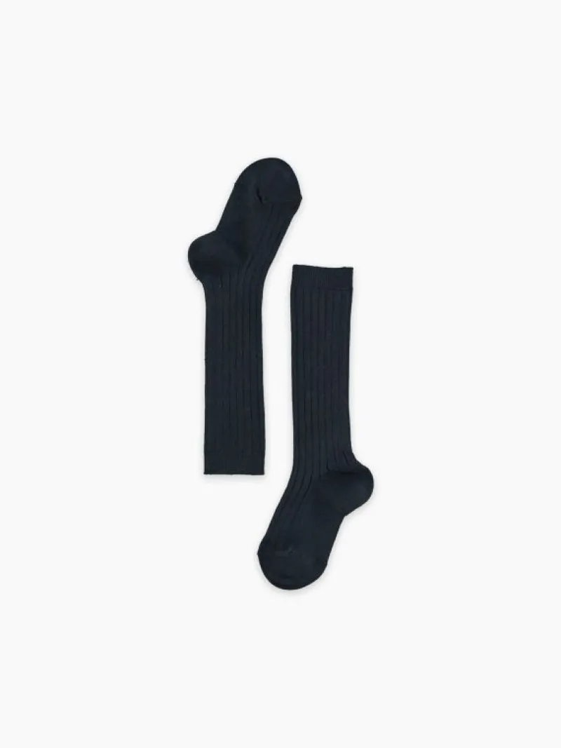 La Coqueta View All | Socks & Tights^Navy Blue Ribbed Knee High Kids Socks