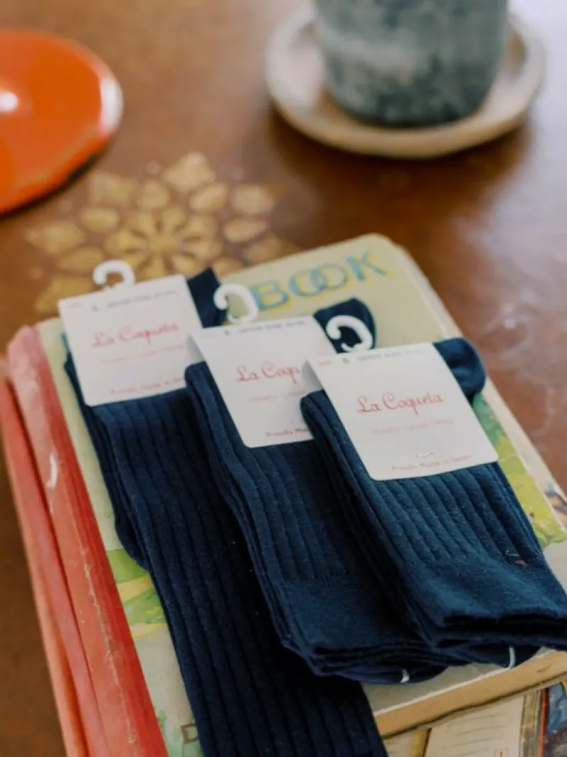 La Coqueta View All | Socks & Tights^Navy Blue Ribbed Knee High Kids Socks
