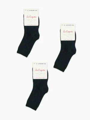La Coqueta View All | Socks & Tights^Navy Blue Ribbed Short Kids Socks Set